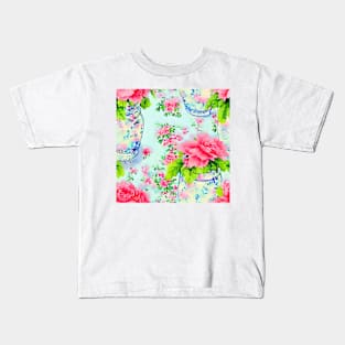 Peonies in Sevre vase shabby chic watercolor seamless pattern Kids T-Shirt